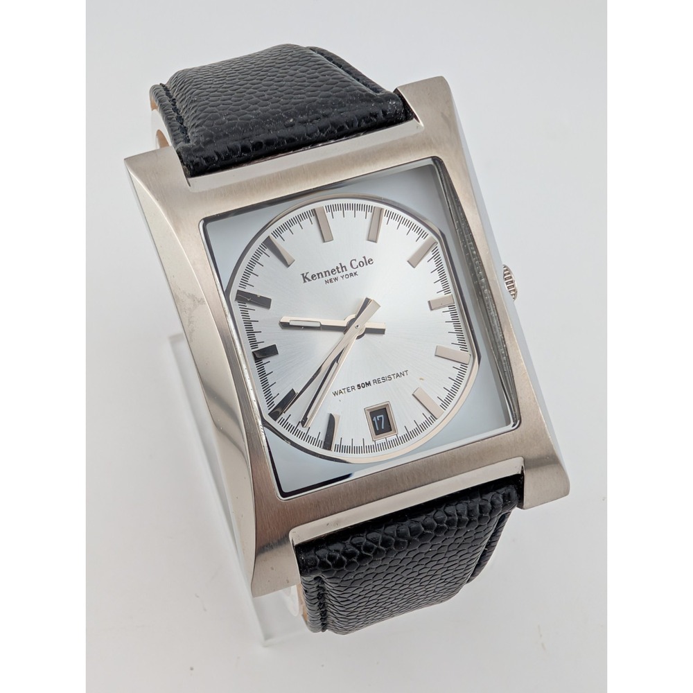 Kenneth Cole New York Men's Watch‎ Black Leather Band KC1191- New Battery